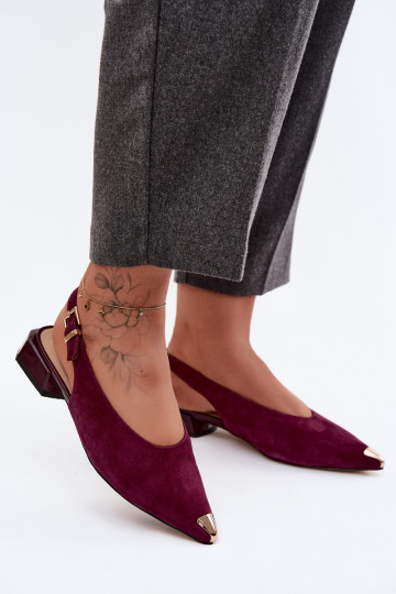 Damen Wildleder-Sandalen auf niedrigem Absatz D&A CR61-3050 burgunder 2