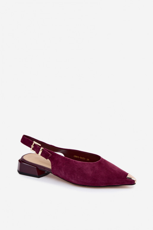 Damen Wildleder-Sandalen auf niedrigem Absatz D&A CR61-3050 burgunder