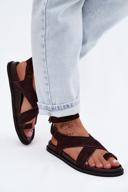 Flache SandalenErmöglichtturalnego aus INildlederu D&A CR61-3049 CzekoladoZue