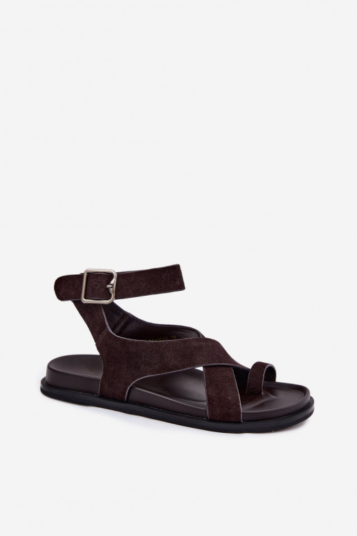 Flache Sandalen aus natürlichem Wildleder D&A CR61-3049 schokoladenbraun