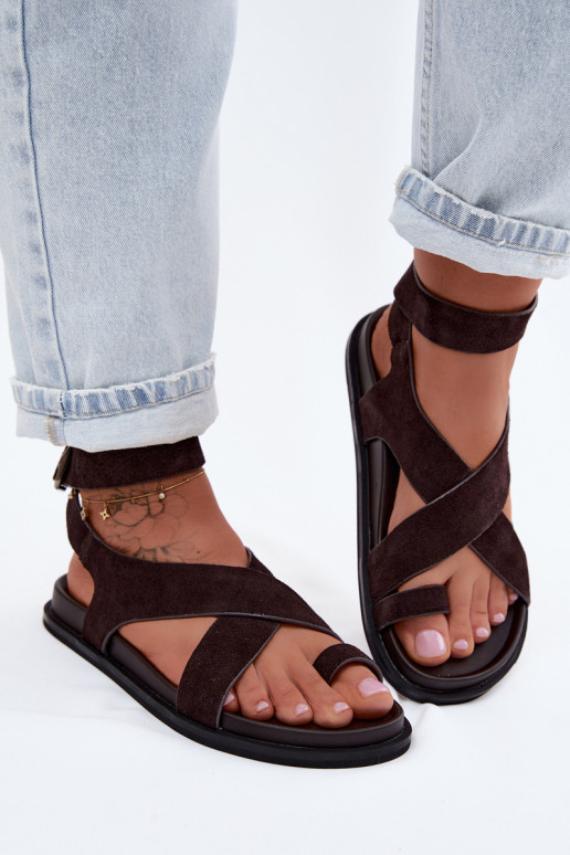 Flache SandalenErmöglichtturalnego aus INildlederu D&A CR61-3049 CzekoladoZue