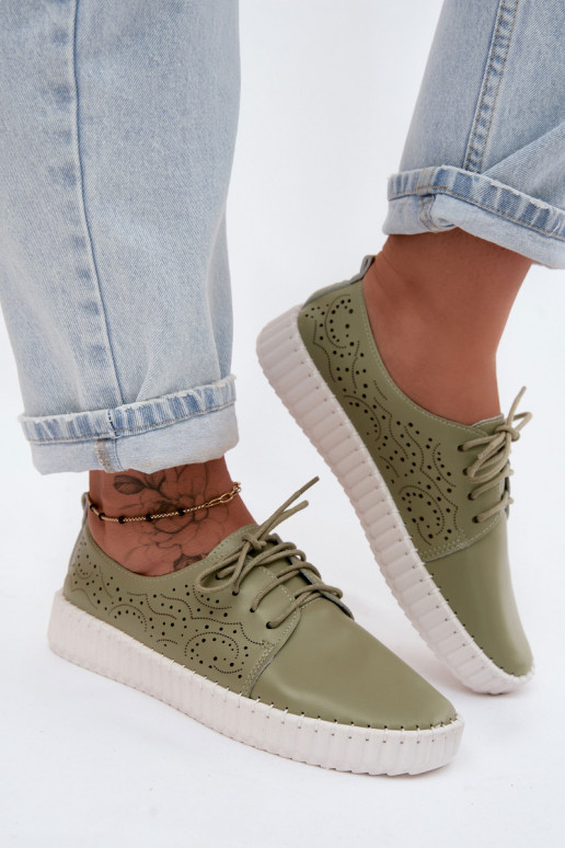 mit durchbrochenen Elementen Schuhe Feminin mit Schnürsenkeln grüne Farbe Pearla