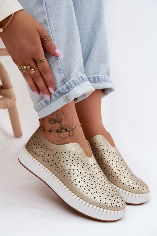 mit durchbrochenen Elementen Ein überzeugendes Stilvollll Schuhe mit einer Plattform goldene Farbe Glamma