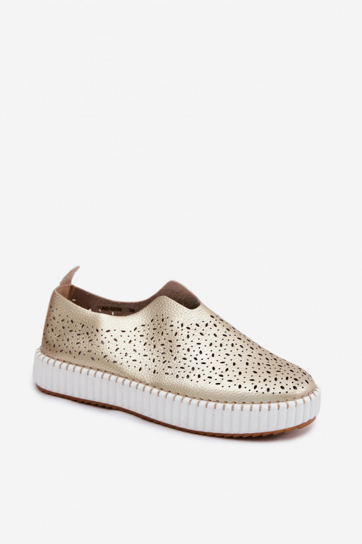 Slipper-Schuhe mit Spitzen-Elementen und Plattform in goldfarbenem Glamma