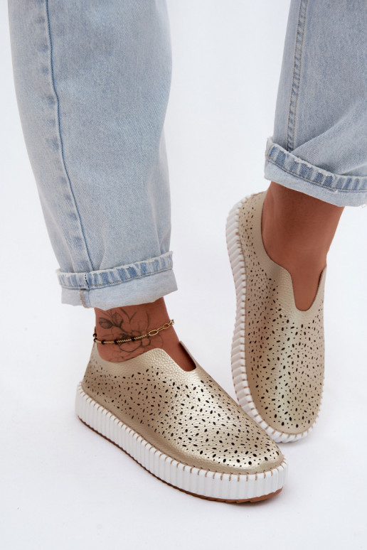 mit durchbrochenen Elementen Ein überzeugendes Stilvollll Schuhe mit einer Plattform goldene Farbe Glamma