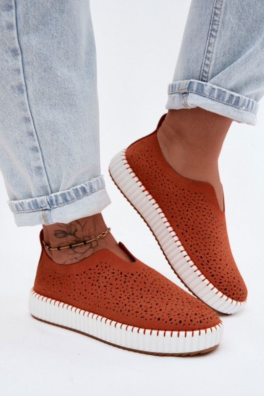 Slipper-Schuhe mit Spitzen-Elementen und Plattform in orangefarbenem Glamma