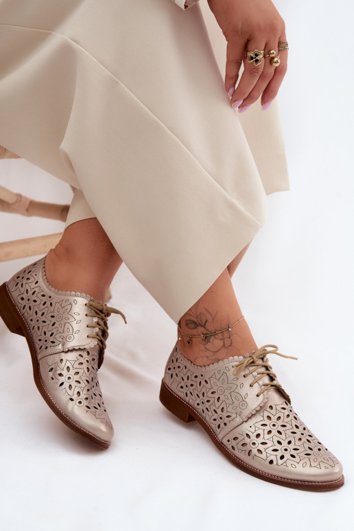 Haut Schuhe Feminin mit durchbrochenen Elementen mit breiten Absätzen Zazoo 4156 goldene Farbe