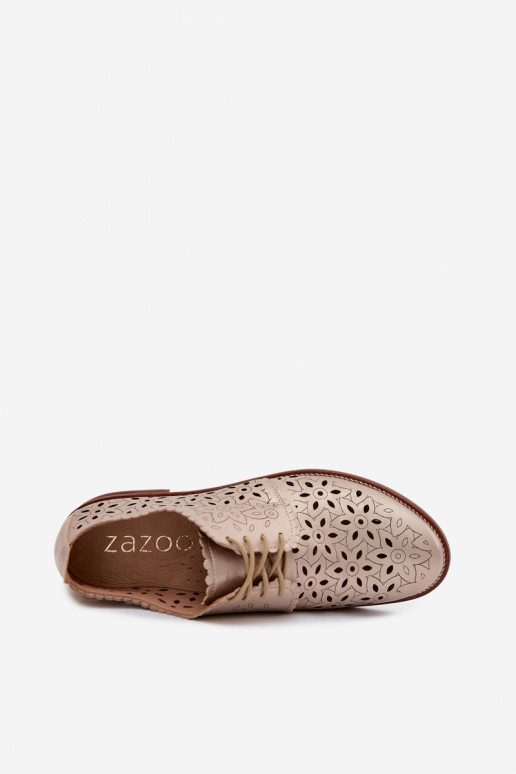 Haut Schuhe Feminin mit durchbrochenen Elementen mit breiten Absätzen Zazoo 4156 goldene Farbe
