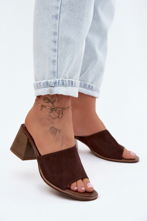 Haut INildleder-Hausschuhe für Damen mit Absätzen Zazoo 40519 CzekoladoZue