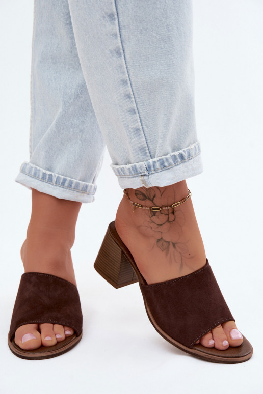 Haut INildleder-Hausschuhe für Damen mit Absätzen Zazoo 40519 CzekoladoZue