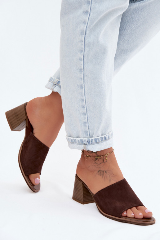 Haut INildleder-Hausschuhe für Damen mit Absätzen Zazoo 40519 CzekoladoZue