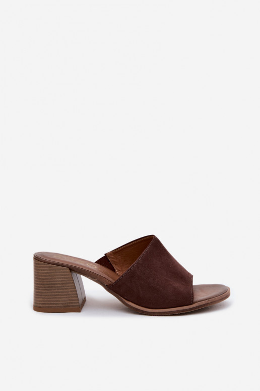 Haut INildleder-Hausschuhe für Damen mit Absätzen Zazoo 40519 CzekoladoZue