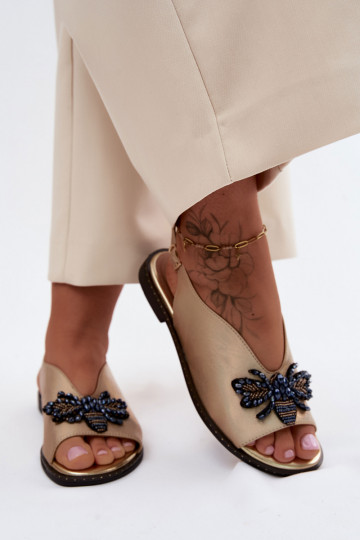 mit Glanz Damensandalen mit Ornamenten gleichschenklig goldene Farbe Russona