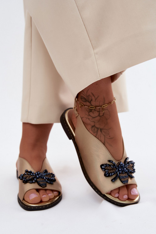 mit Glanz Damensandalen mit Ornamenten gleichschenklig goldene Farbe Russona