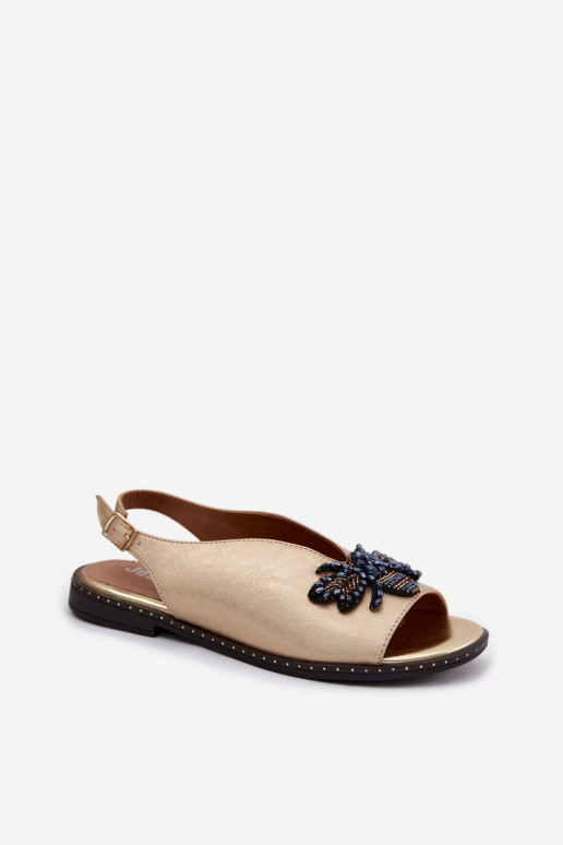 mit Glanz Damensandalen mit Ornamenten gleichschenklig goldene Farbe Russona