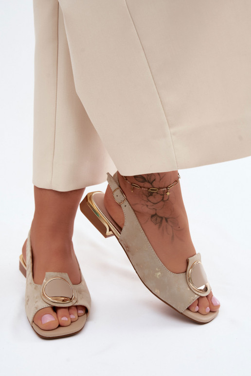 Damensandalen mit breiten Absätzen mit Ornamenten goldene Farbe Glima