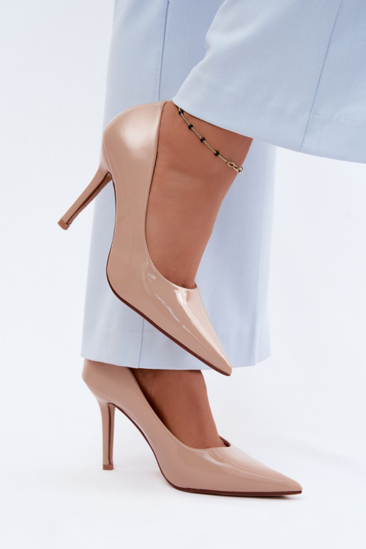 Klassische Lack-High-HeelsImitacji Skóry Beige Odira