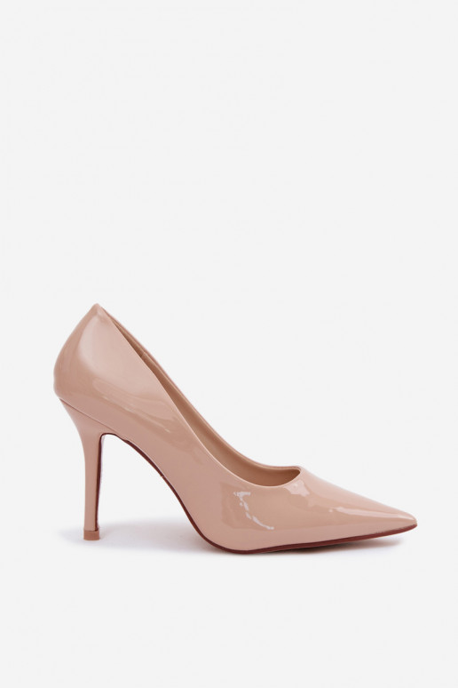 Klassische lackierte High Heels aus sandfarbenem Kunstleder Odira