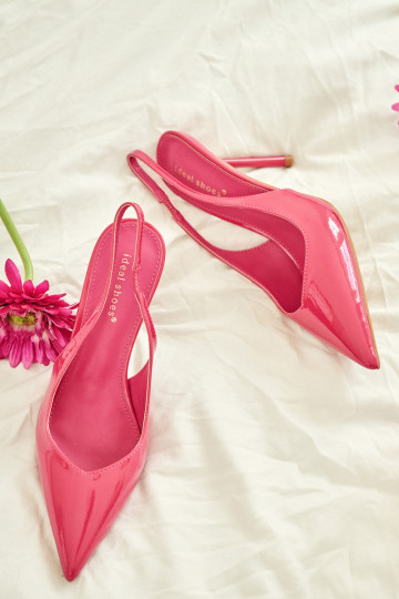 Rosa lackierte High-Heels-Sandalen aus Kunstleder Calera