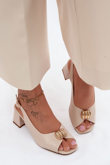 Damensandalen Ze goldene Farbem Detalem Obcas Słupek Sergio Leone SK159 Beige