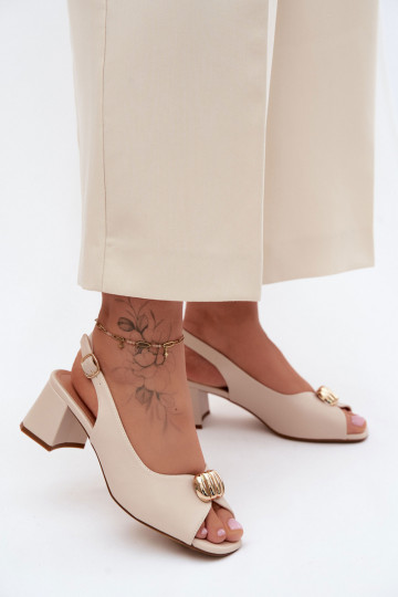 Damen-Sandalen mit goldenen Details auf Blockabsatz Sergio Leone SK159 in Sandfarbe 2