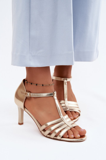 Damen-Sandalen mit Riemen auf dünnen Absätzen Sergio Leone SK132 in Goldfarbe