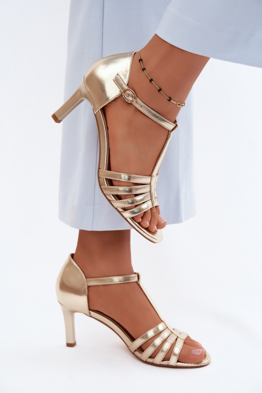 Damensandalen mit Streifen Ermöglicht Smukłym Obcasie Sergio Leone SK132 goldene Farbe