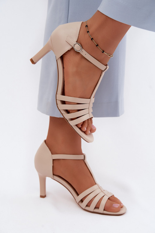Damensandalen mit Streifen Ermöglicht Smukłym Obcasie Sergio Leone SK132 Beige
