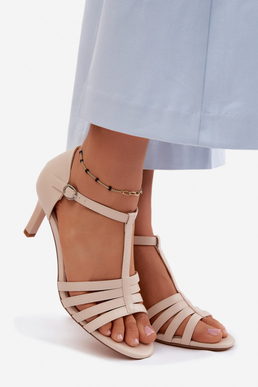 Damensandalen mit Streifen Ermöglicht Smukłym Obcasie Sergio Leone SK132 Beige