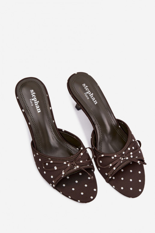 Damenhausschuhe mit Bändern mit Punkten mit dünnen Absätzen grüne Farbe Shinea