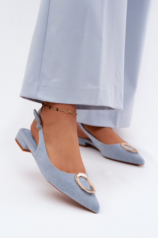 Damensandalen mit breiten Absätzen mit Ornamenten blaue Farbe Sparkle