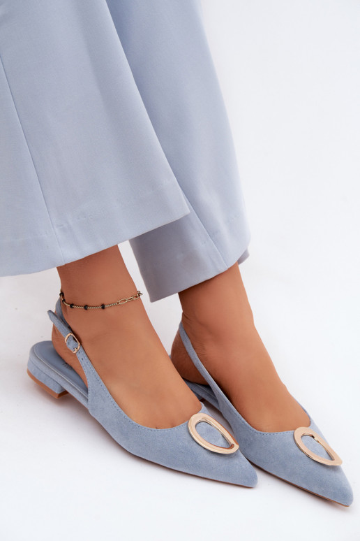 Damensandalen mit breiten Absätzen mit Ornamenten blaue Farbe Sparkle