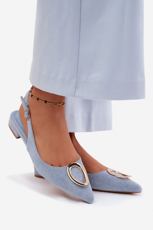 Damensandalen mit breiten Absätzen mit Ornamenten blaue Farbe Sparkle