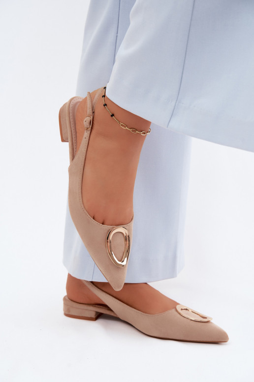 Damensandalen mit breiten Absätzen mit Ornamenten Beige Sparkle