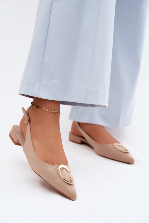 Damensandalen mit breiten Absätzen mit Ornamenten Beige Sparkle