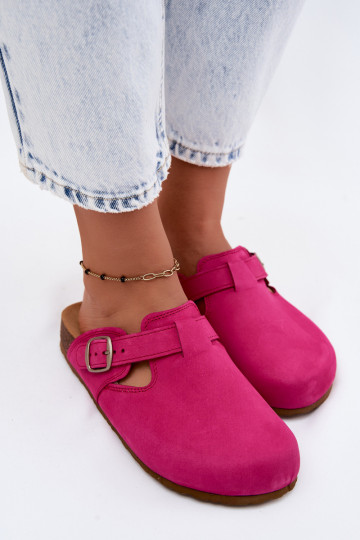 Leder Mule Pantoletten mit Schnallen in rosa Farbe von Zazoo