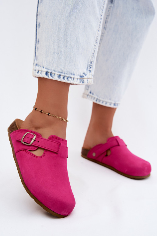 Leder Mule Pantoletten mit Schnallen in rosa Farbe von Zazoo