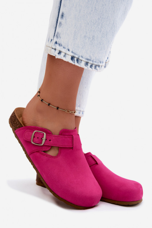 Leder Mule Pantoletten mit Schnallen in rosa Farbe von Zazoo