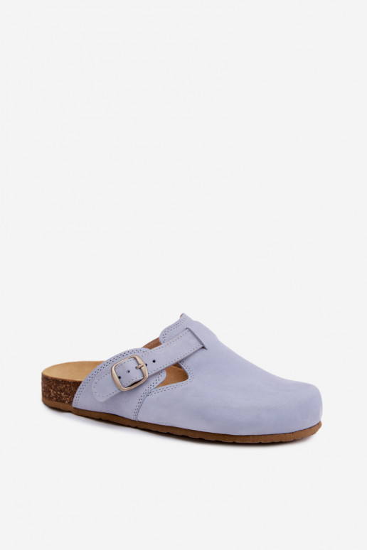 Leder Mule Pantoletten mit Schnallen in hellblauer Farbe von Zazoo