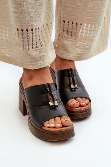 Damenhausschuhe aus Öko-Leder mit einer Plattform I Klocku schZuarze Farbe Dafira 2