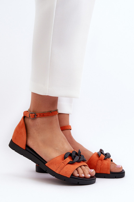Flache Damen-Sandalen mit Ketten in orange Vinceza 17320