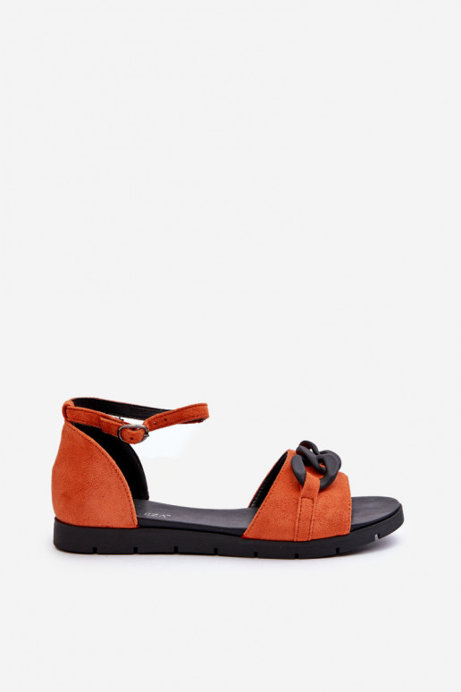 Flache Damen-Sandalen mit Ketten in orange Vinceza 17320