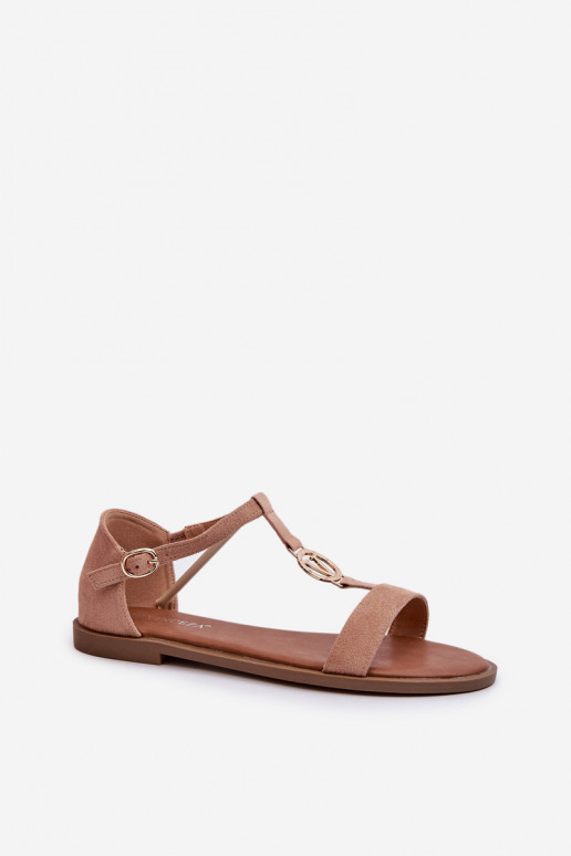 Flache Sandalen für Damen mit goldenen Details Vinceza 17321 Beige