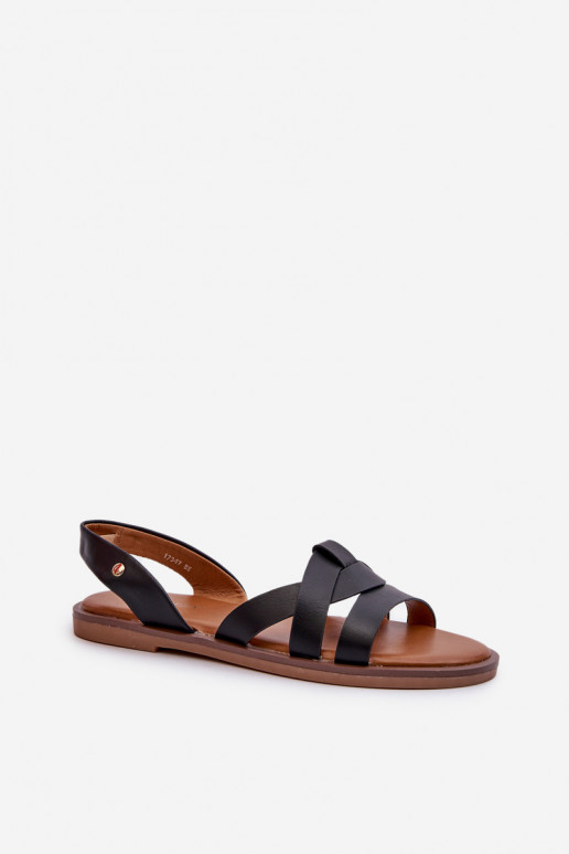 Flache Sandalen für Damen aus Öko-Leder Vinceza 17347 schZuarze Farbe