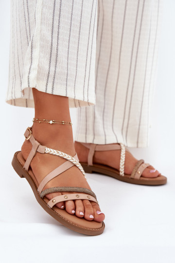 Flache Sandalen mit Riemen in Elfenbein Vinceza 17379 2
