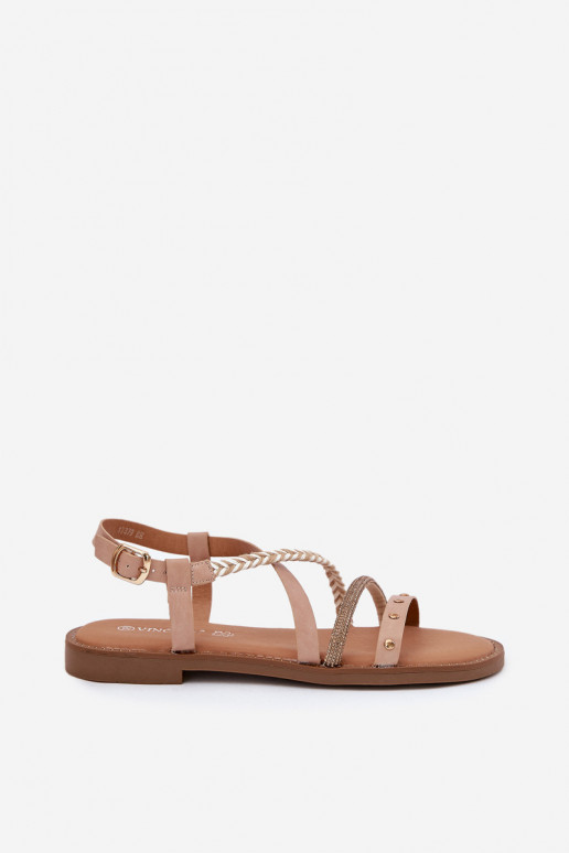 Flache Sandalen mit Riemen in Elfenbein Vinceza 17379