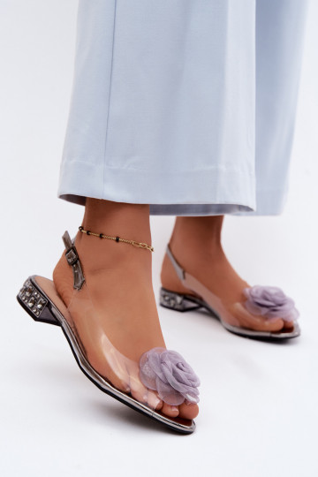 Damen durchsichtige Sandalen mit Rose D&A MR61-9003 grau 2
