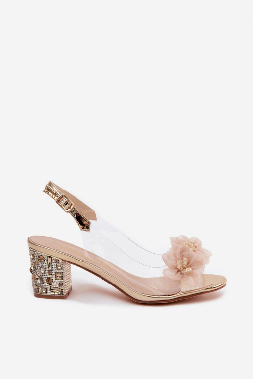 Durchschauen Sandalen mit Absätzen mit leuchtenden Augen I mit floralen Motivenkami D&A MR61-9009 goldene Farbe