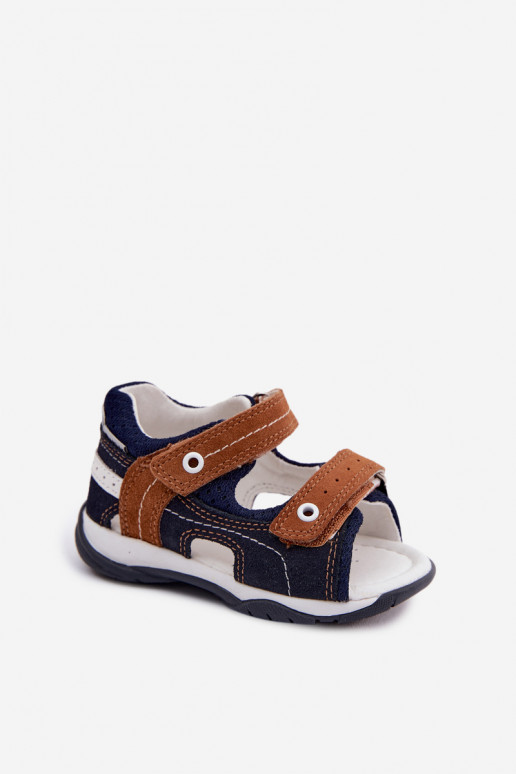 Haut INildledersandalen für Jungs Bartek 84408-66 blaue-braune Farbe
