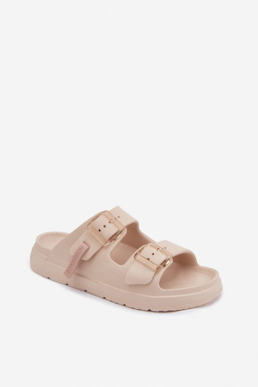 Leichte Hausschuhe Damenhausschuhe mit Schnallen D.Franklin DFSH413003 Beige